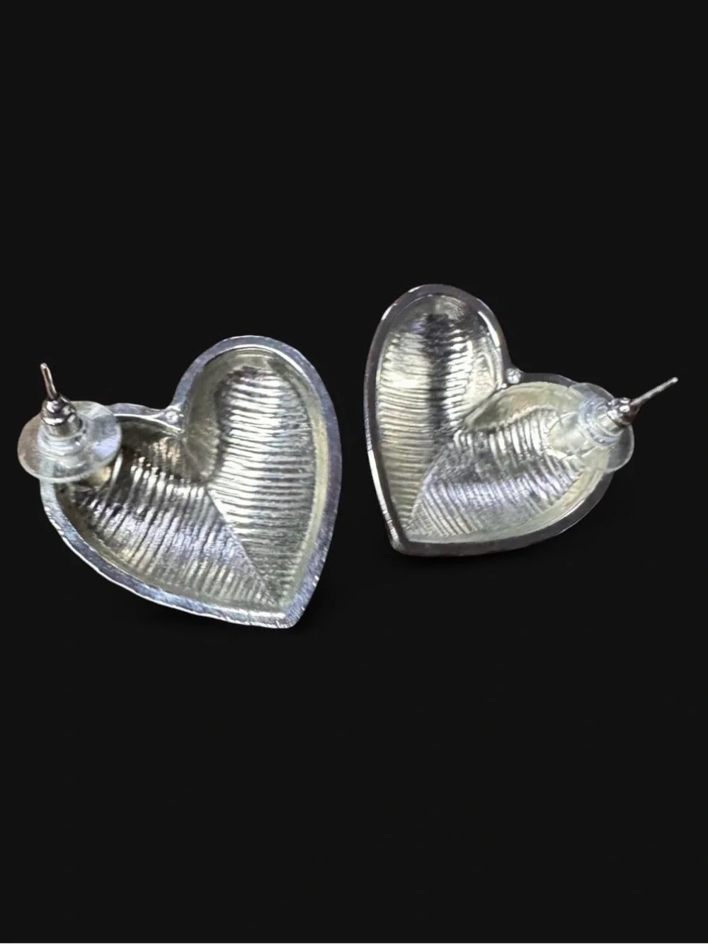 Silver-Tone puffy Heart Shaped Earrings post backing